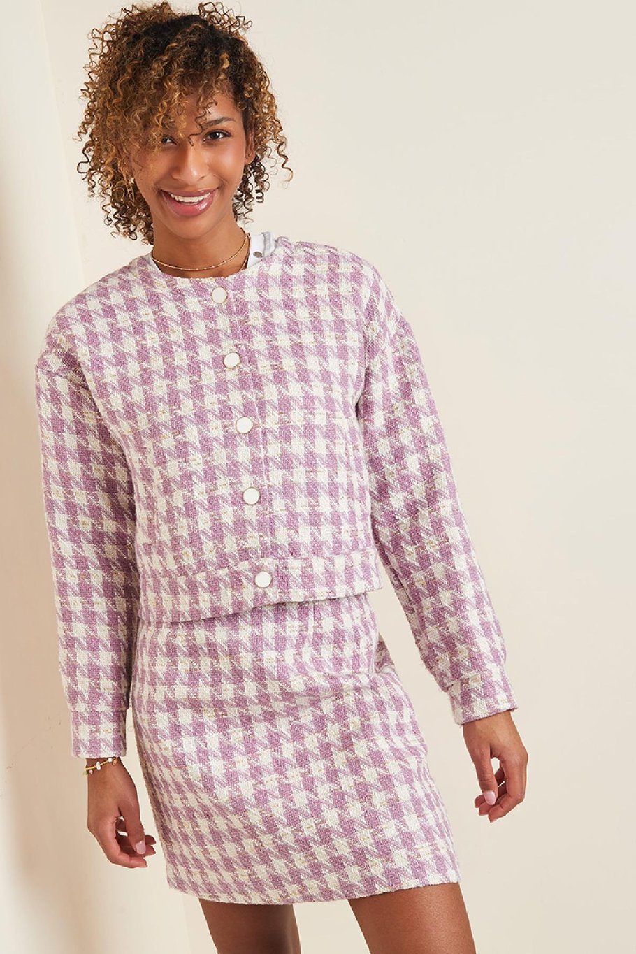 Jacket Pied de Poule print Violet S Image5